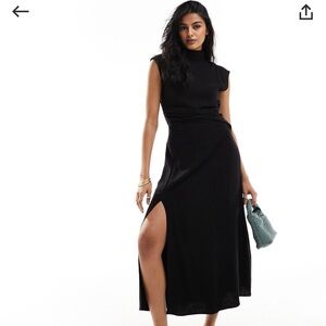 ASOS black linen midi dress with thigh high slit